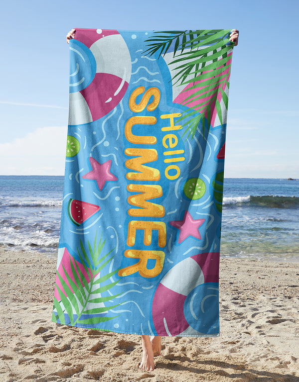 Hello Summer Pool Towel — printed microfiber beach towel