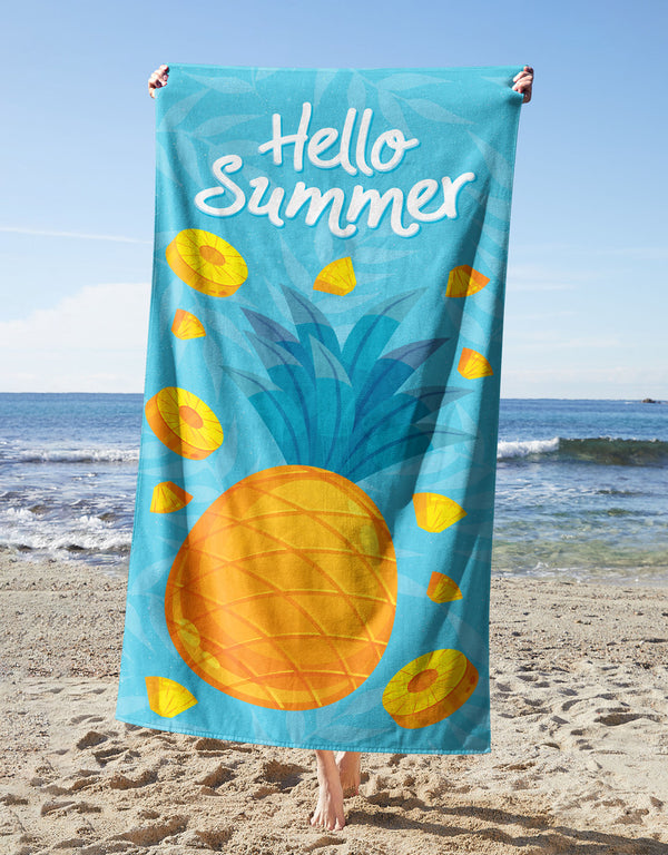 Hello Summer Pineapple Towel — printed microfiber beach towel