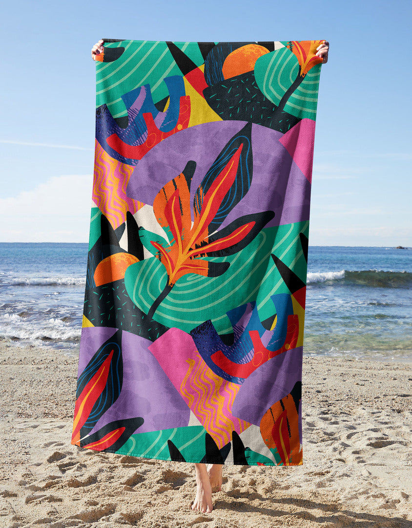 Tropical Leaves Towel — printed microfiber beach towel