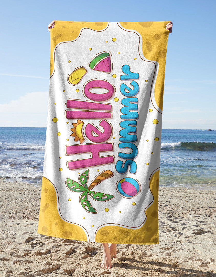 Hello Summer Towel — printed microfiber beach towel