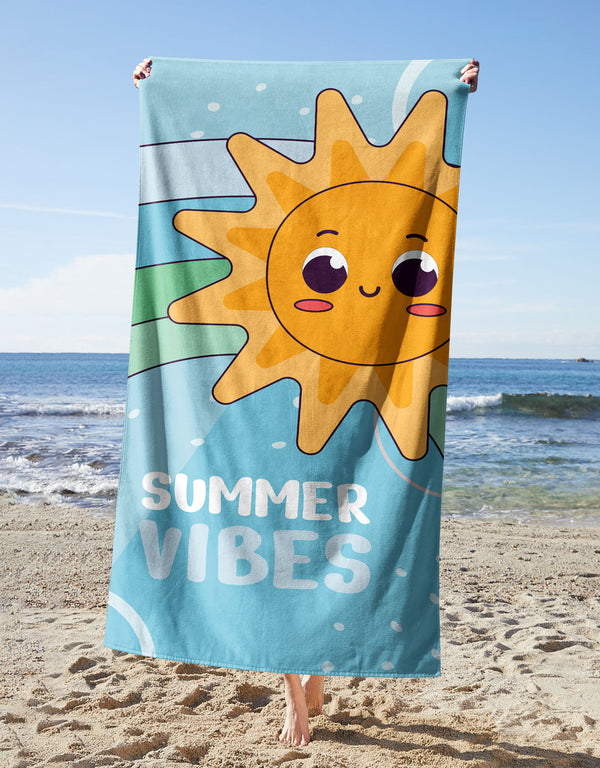 Blue Summer Vibes Towel — printed microfiber beach towel