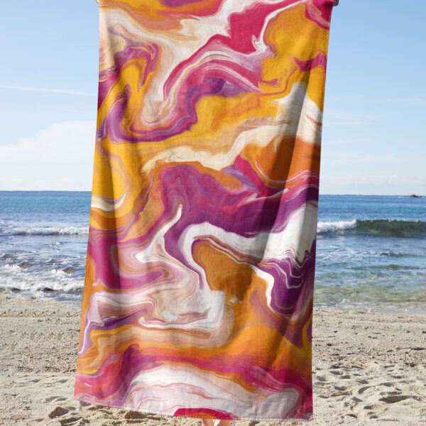 Pink And Orange Marble Waves Towel