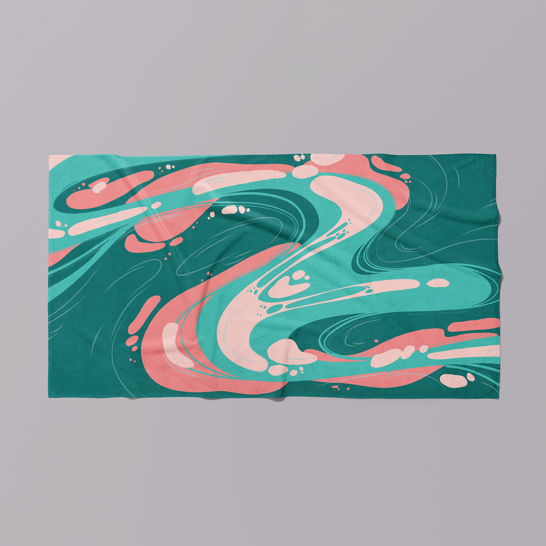 Green And Pink Waves Towel
