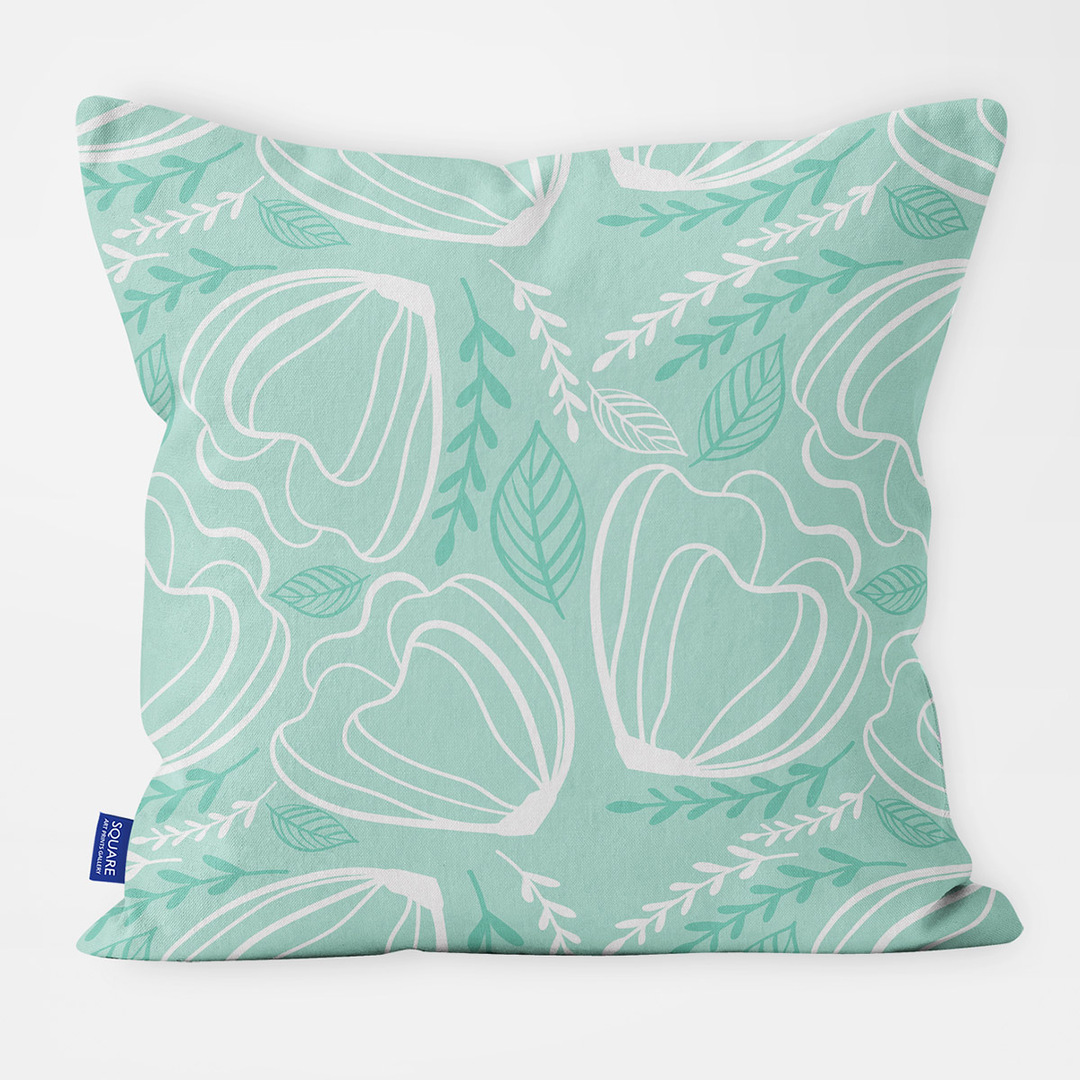 Mint Green Flowers And Leaves Cushion