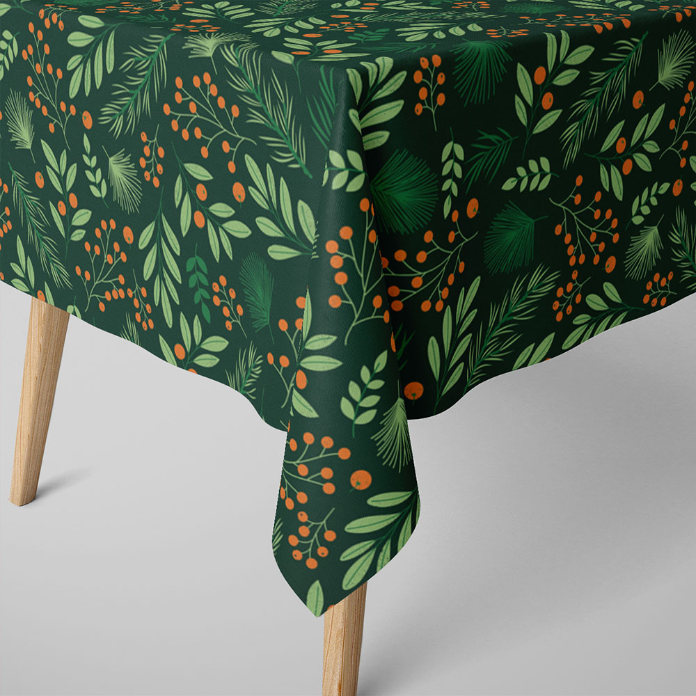 Xmas Green Leaves Tablecloth (2)
